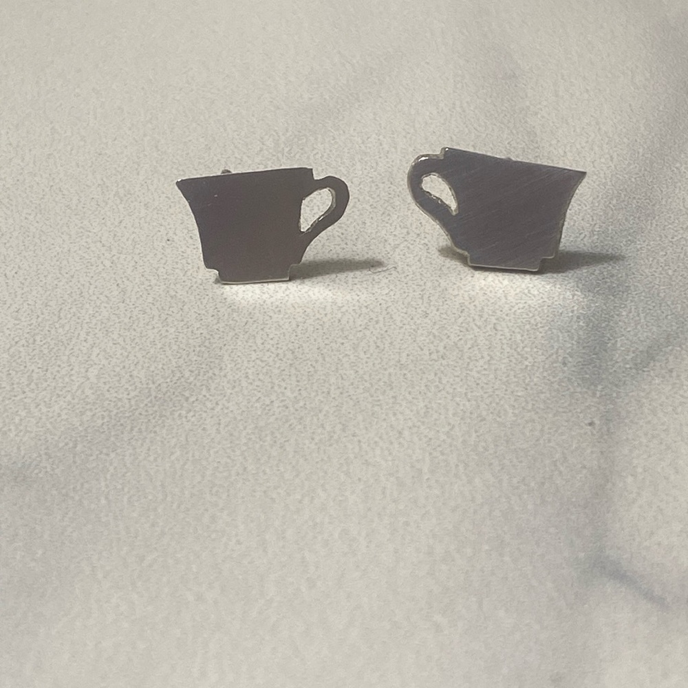 Sterling silver tea‎ cup coffee cup 925 stud earrings